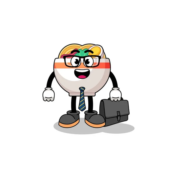 Noodle Bowl Mascot Businessman Character Design — Stock Vector