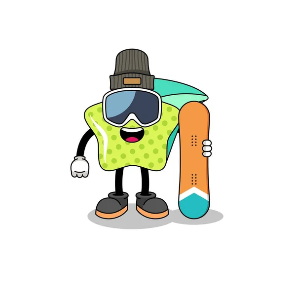 Desenho Animado Mascote Estrela Cadente Jogador Snowboard Design Personagem —  Vetores de Stock