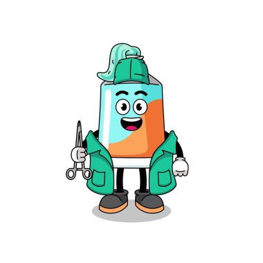 Diş macunu maskotunun bir cerrah olarak tasviri, karakter tasarımı.