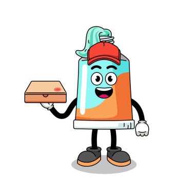 Pizzacı olarak diş macunu çizimi, karakter tasarımı.