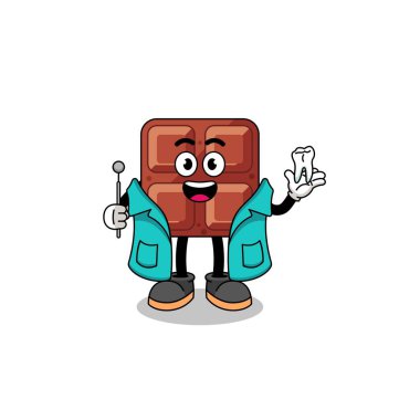 Çikolata maskotunun dişçi olarak tasviri, karakter tasarımı.