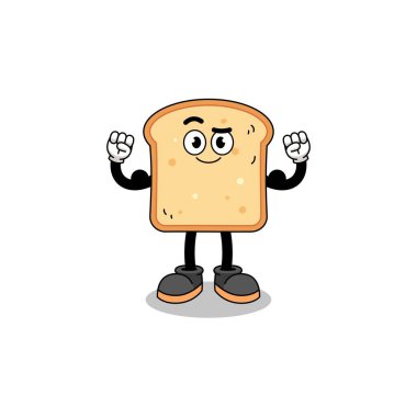 Maskot ekmek karikatürü kas ve karakter tasarımı ile poz