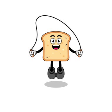 ekmek maskotu çizgi filmi ip atlama, karakter tasarımı oynuyor.