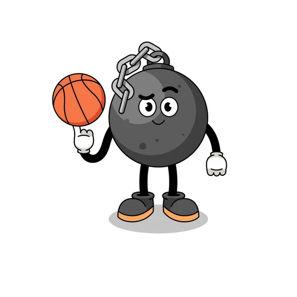 Illustration Boule Démolition Tant Que Joueur Basket Ball Character Design — Image vectorielle