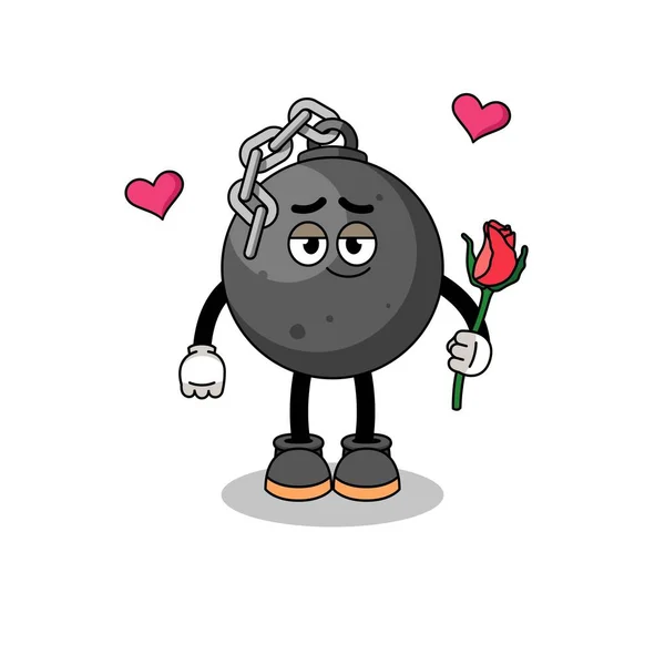 Wrecking Ball Mascot Falling Love Character Design — Stock Vector
