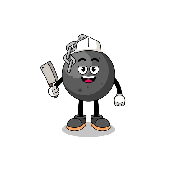 Mascote Bola Demolição Como Açougueiro Design Personagem — Vetor de Stock