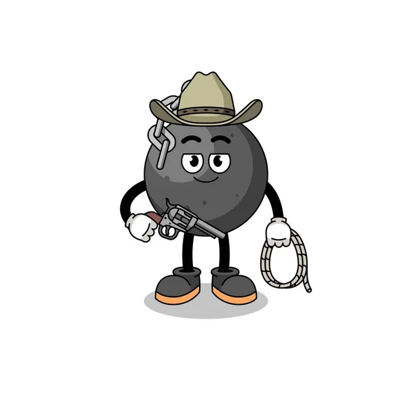 Mascotte Caractère Boule Démolition Comme Cow Boy Character Design — Image vectorielle