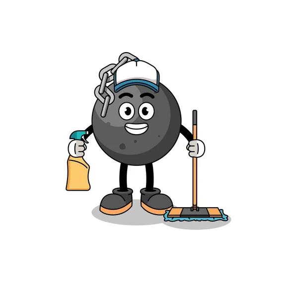 Character Mascot Wrecking Ball Cleaning Services Character Design — Stock Vector