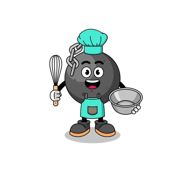 Illustrazione Palla Demolizione Come Chef Panetteria Character Design — Vettoriale Stock