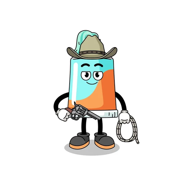 Carattere Mascotte Dentifricio Come Cowboy Character Design — Vettoriale Stock