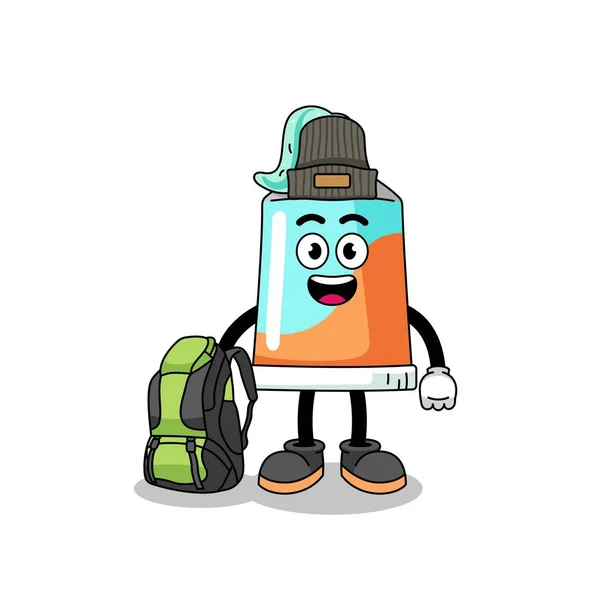 Ilustración Mascota Pasta Dientes Como Excursionista Diseño Personajes — Vector de stock