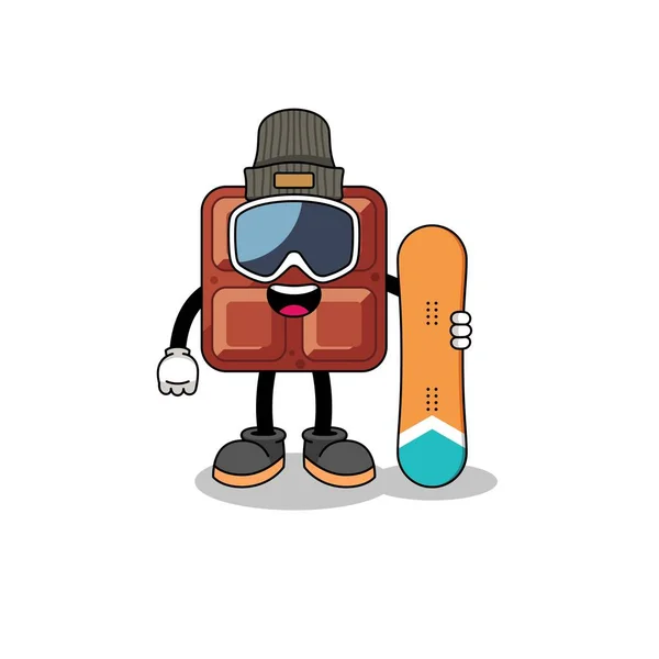 Desenho Animado Mascote Jogador Snowboard Barra Chocolate Design Personagem —  Vetores de Stock