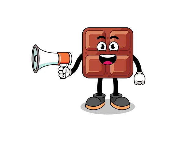 Chocolate Bar Cartoon Illustration Holding Megaphone Character Design — Stock Vector