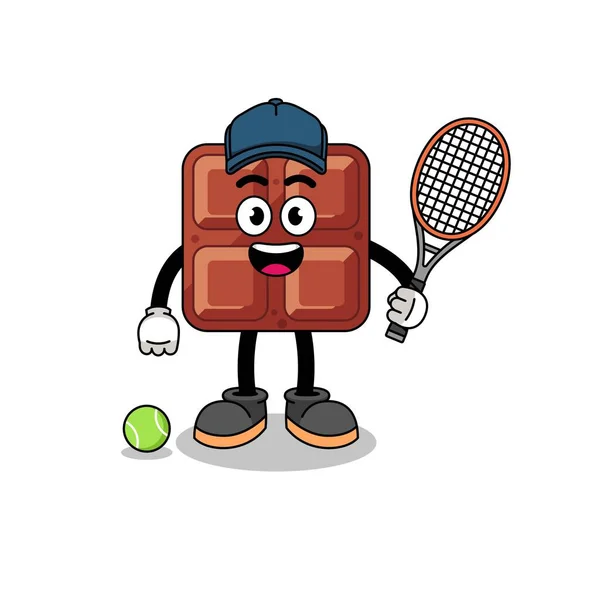 Schokoriegel Illustration Als Tennisspieler Charakterdesign — Stockvektor