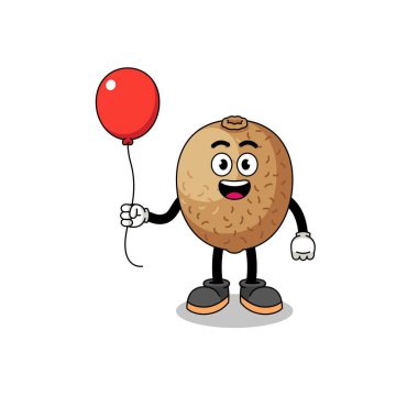 Elinde balon tutan kiwifruit çizgi filmi, karakter tasarımı.