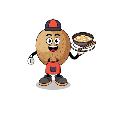 Kiwifruit 'in Asyalı bir şef olarak tasviri, karakter tasarımı.