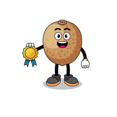 kiwifruit çizgi film illüstrasyonu memnuniyet garantili madalya, karakter tasarımı