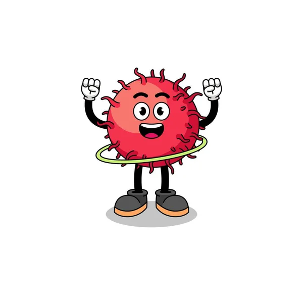 Personagem Ilustração Frutas Rambutan Jogando Hula Hoop Design Personagem — Vetor de Stock