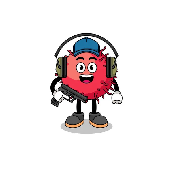 Personaje Mascota Rambutan Fruta Haciendo Tiro Rango Diseño Personajes — Vector de stock
