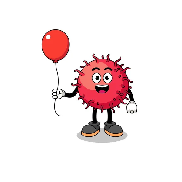 Γελοιογραφία Του Φρούτου Rambutan Κρατώντας Ένα Μπαλόνι Σχεδιασμός Χαρακτήρα — Διανυσματικό Αρχείο