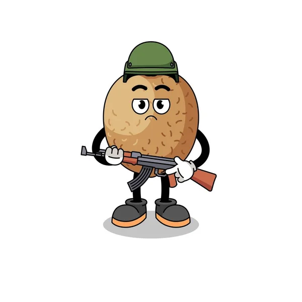 Karikatura Kiwifruitového Vojáka Charakter Designu — Stockový vektor