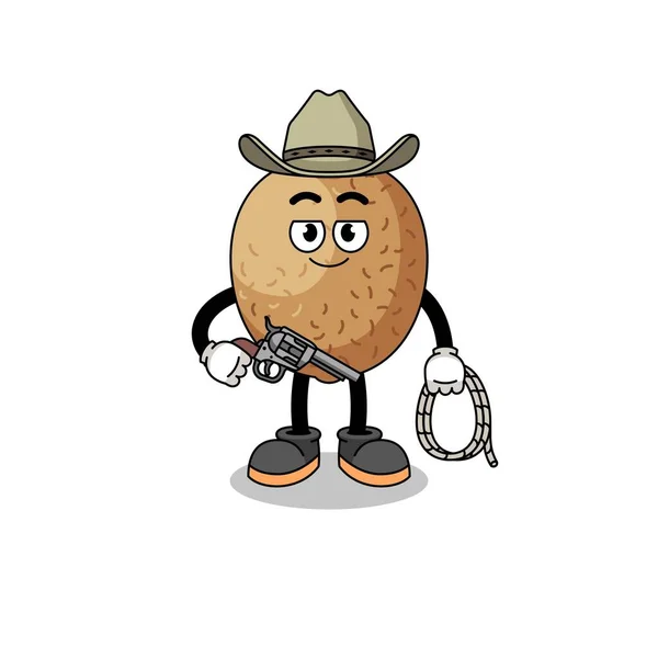 カウボーイとしてのキウイフルーツのキャラクターマスコット キャラクターデザイン — ストックベクタ