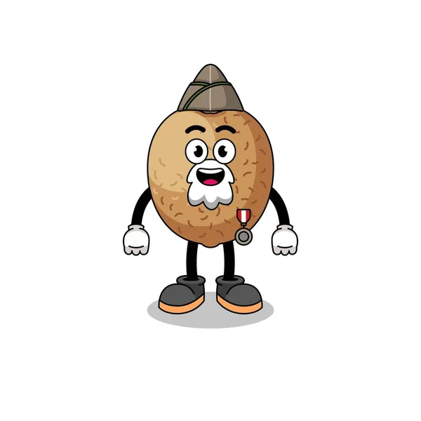 Karakter Cartoon Van Kiwifruit Als Een Veteraan Karakter Ontwerp — Stockvector