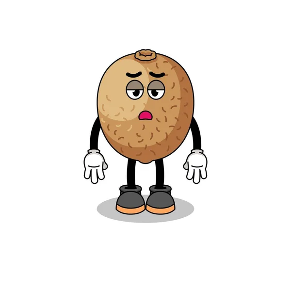 Kiwifruit Cartoon Met Vermoeidheid Gebaar Karakter Ontwerp — Stockvector