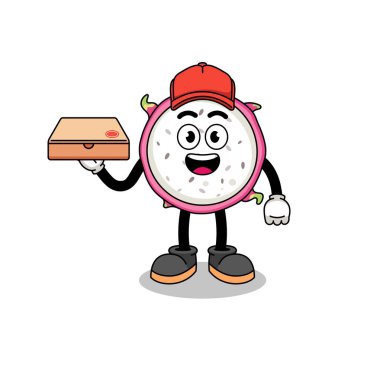 ejderha meyvesi illüstrasyonu bir pizza dağıtıcısı olarak, karakter tasarımı