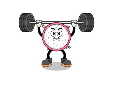 ejderha meyve maskotu çizgi filmi halter kaldırıyor, karakter tasarımı