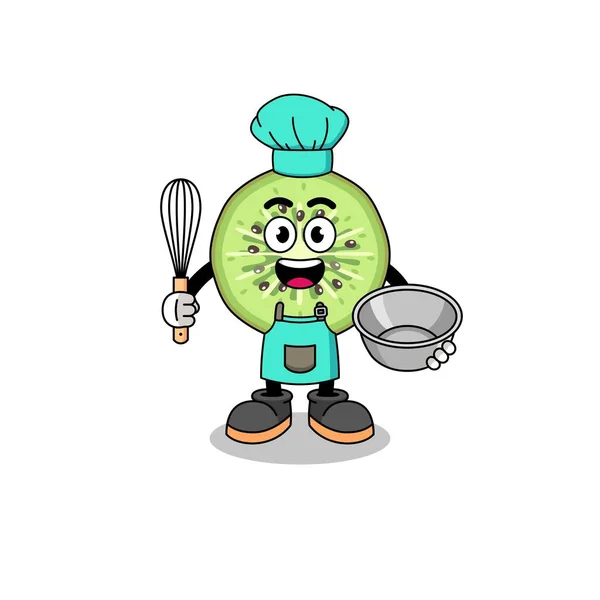 Illustration Kiwis Tranchés Tant Que Chef Boulangerie Character Design — Image vectorielle