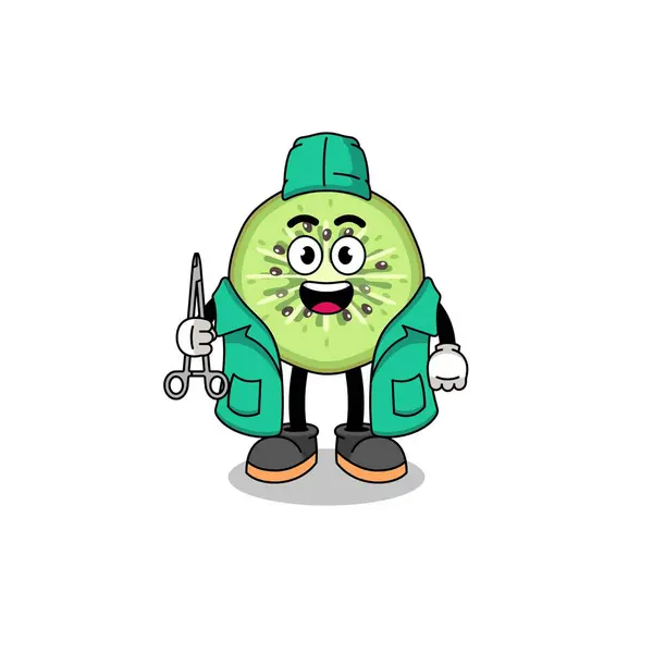 Illustration Mascotte Kiwi Tranchée Tant Que Chirurgien Character Design — Image vectorielle