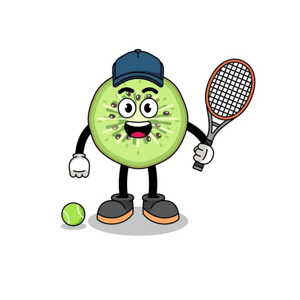 Kiwifrucht Scheiben Geschnitten Illustration Als Tennisspieler Charakterdesign — Stockvektor