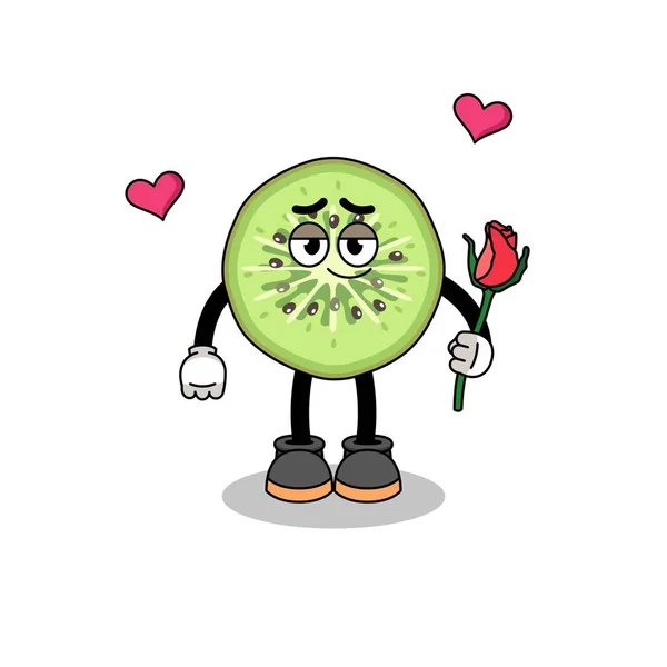 Sliced Kiwifruit Mascot Falling Love Character Design — Stock Vector
