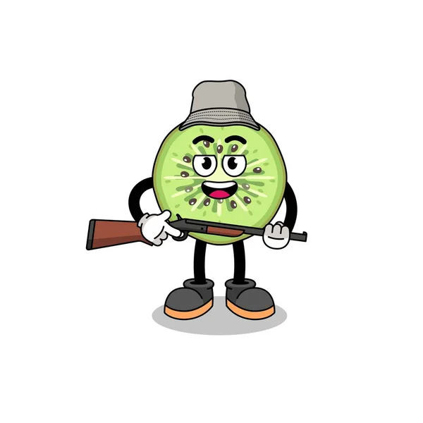Cartoon Illustration Der Geschnittenen Kiwifrucht Jäger Charakter Design — Stockvektor