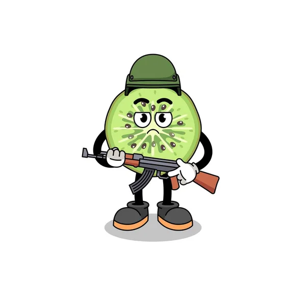 Cartoon Van Gesneden Kiwifruit Soldaat Karakter Ontwerp — Stockvector