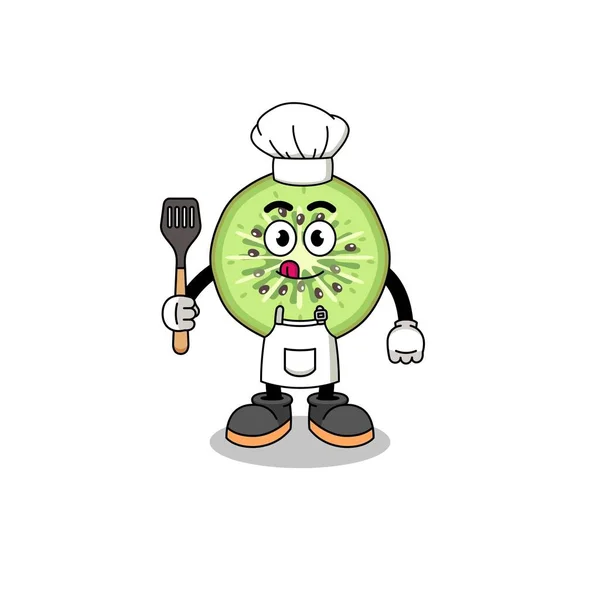 Mascotte Illustration Chef Kiwi Tranché Character Design — Image vectorielle