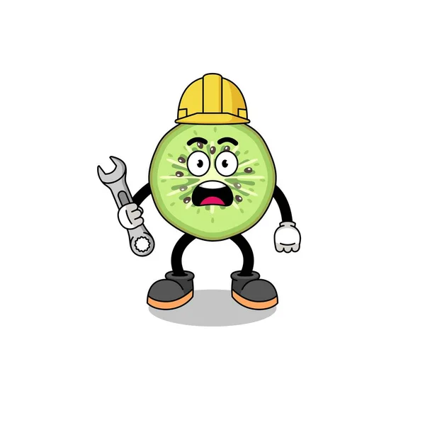 Karakter Illustratie Van Gesneden Kiwi Met 404 Fout Karakter Ontwerp — Stockvector