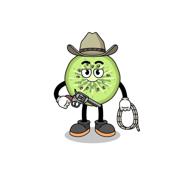Mascote Caráter Kiwis Fatiados Como Cowboy Design Personagem — Vetor de Stock