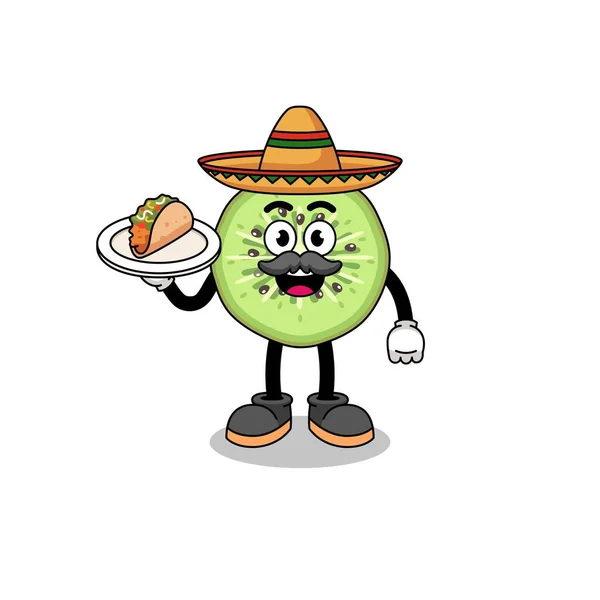 Desenhos Animados Personagens Kiwis Fatiados Como Chef Mexicano Design Personagens — Vetor de Stock