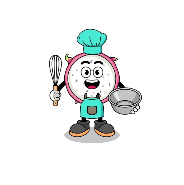 Ilustración Fruta Dragón Como Chef Panadería Diseño Personajes — Archivo Imágenes Vectoriales