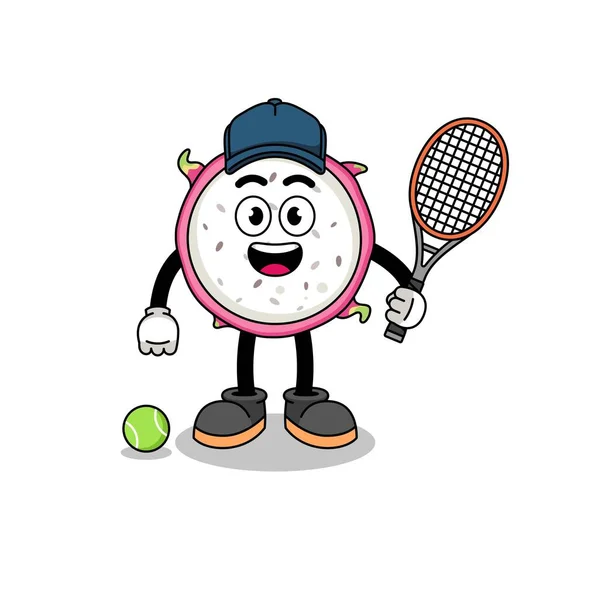 Drachenfrucht Illustration Als Tennisspieler Charakterdesign — Stockvektor