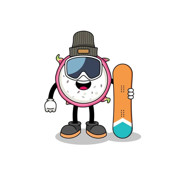 Maskotka Kreskówki Smoka Owoców Snowboardzisty Projekt Postaci — Wektor stockowy
