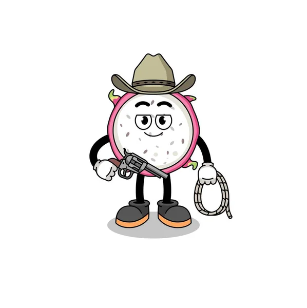 Maskotka Charakteru Owocu Smoka Jako Kowboj Projekt Postaci — Wektor stockowy