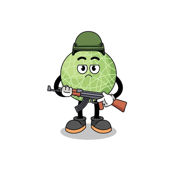Tecknad Melon Frukt Soldat Karaktär Design — Stock vektor