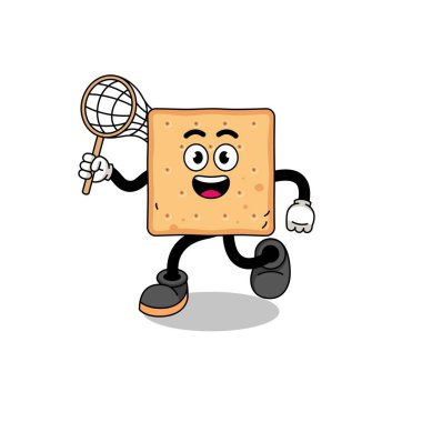 Kare kraker karikatürü kelebek yakalıyor, karakter tasarımı