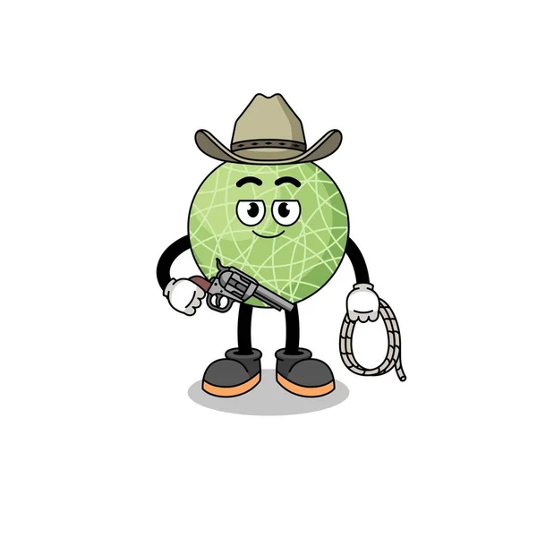 Karakter Mascotte Van Meloen Fruit Als Een Cowboy Karakter Ontwerp — Stockvector