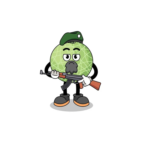 Personnage Dessin Animé Melon Fruit Comme Une Force Spéciale Character — Image vectorielle