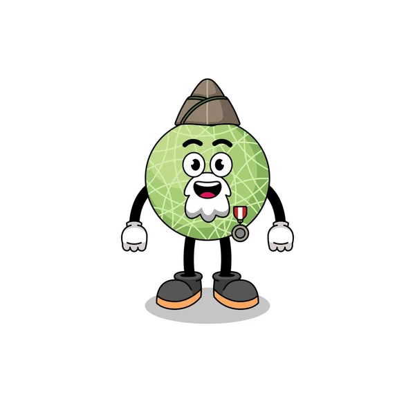 Character Cartoon Melon Fruit Veteran Character Design — Stock Vector