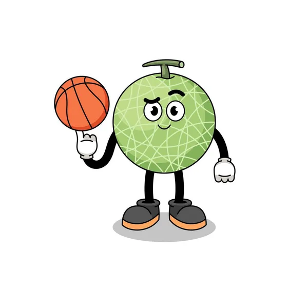 Illustration Fruits Melon Tant Que Joueur Basket Ball Character Design — Image vectorielle